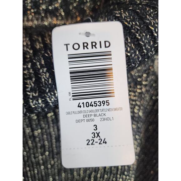 Torrid Lurex Cable Pullover Cold Shoulder Turtle Neck Sweater, NWT, 3X - Picture 4 of 8